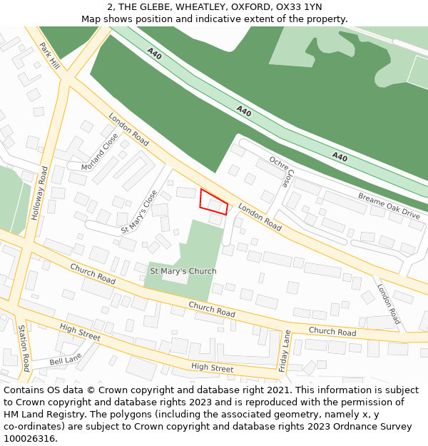 2, THE GLEBE, WHEATLEY, OXFORD, OX33 1YN: Location map and indicative extent of plot