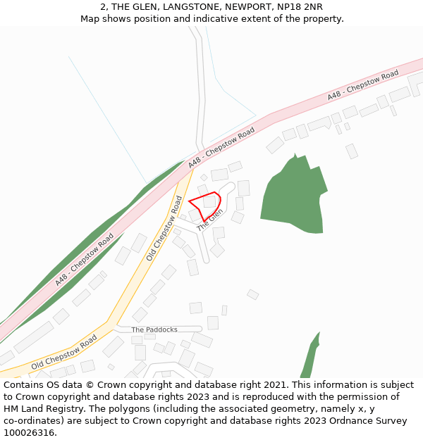 2, THE GLEN, LANGSTONE, NEWPORT, NP18 2NR: Location map and indicative extent of plot