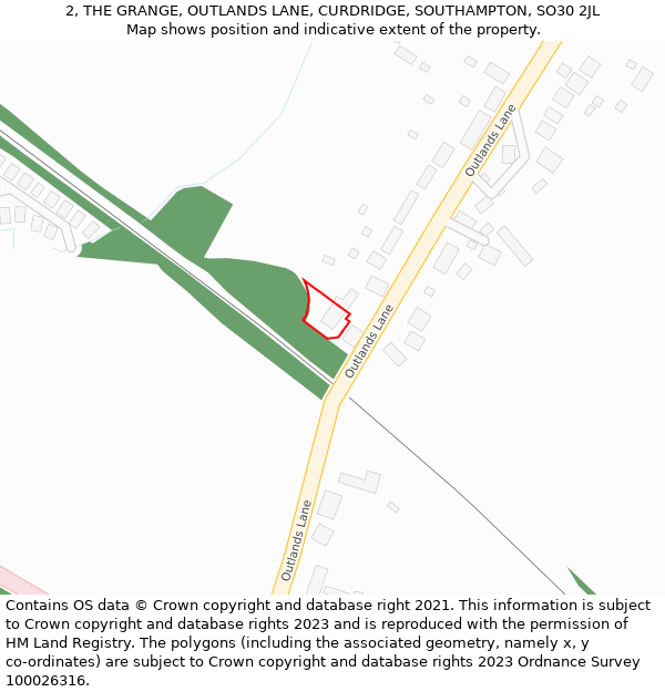 2, THE GRANGE, OUTLANDS LANE, CURDRIDGE, SOUTHAMPTON, SO30 2JL: Location map and indicative extent of plot