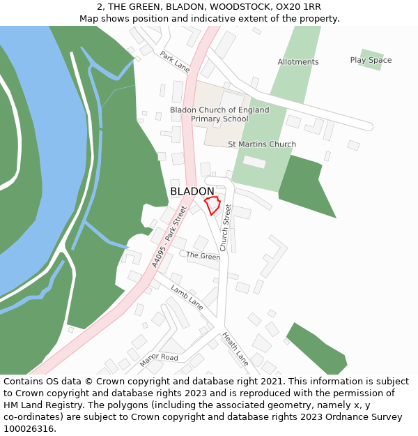 2, THE GREEN, BLADON, WOODSTOCK, OX20 1RR: Location map and indicative extent of plot
