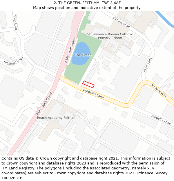 2, THE GREEN, FELTHAM, TW13 4AF: Location map and indicative extent of plot