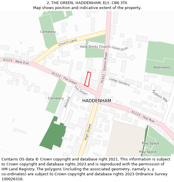 2, THE GREEN, HADDENHAM, ELY, CB6 3TA: Location map and indicative extent of plot