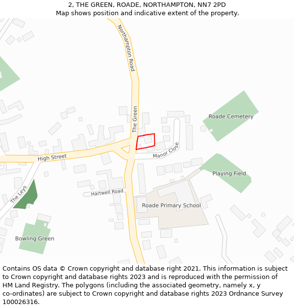 2, THE GREEN, ROADE, NORTHAMPTON, NN7 2PD: Location map and indicative extent of plot