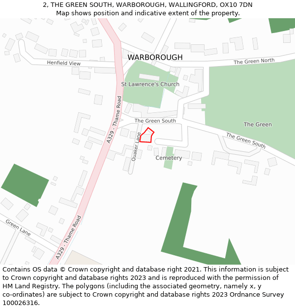 2, THE GREEN SOUTH, WARBOROUGH, WALLINGFORD, OX10 7DN: Location map and indicative extent of plot