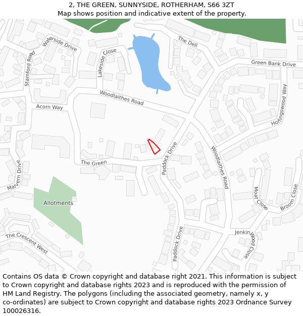 2, THE GREEN, SUNNYSIDE, ROTHERHAM, S66 3ZT: Location map and indicative extent of plot