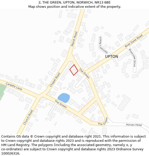 2, THE GREEN, UPTON, NORWICH, NR13 6BE: Location map and indicative extent of plot