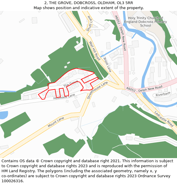 2, THE GROVE, DOBCROSS, OLDHAM, OL3 5RR: Location map and indicative extent of plot