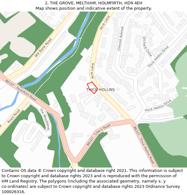 2, THE GROVE, MELTHAM, HOLMFIRTH, HD9 4EH: Location map and indicative extent of plot