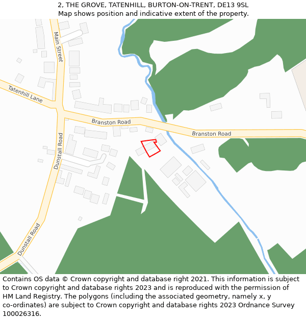 2, THE GROVE, TATENHILL, BURTON-ON-TRENT, DE13 9SL: Location map and indicative extent of plot