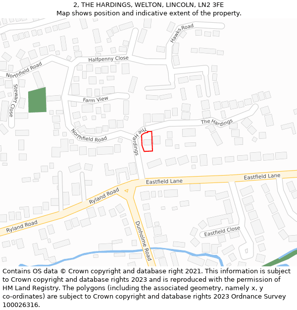 2, THE HARDINGS, WELTON, LINCOLN, LN2 3FE: Location map and indicative extent of plot