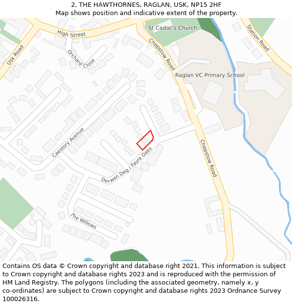 2, THE HAWTHORNES, RAGLAN, USK, NP15 2HF: Location map and indicative extent of plot