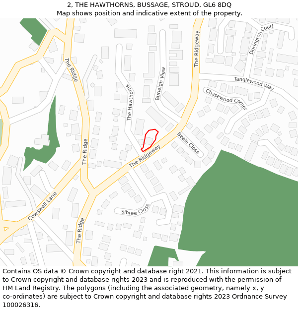 2, THE HAWTHORNS, BUSSAGE, STROUD, GL6 8DQ: Location map and indicative extent of plot