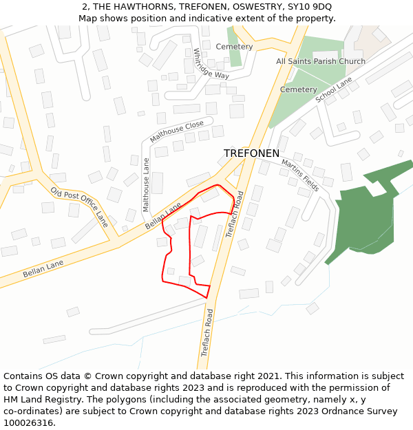 2, THE HAWTHORNS, TREFONEN, OSWESTRY, SY10 9DQ: Location map and indicative extent of plot