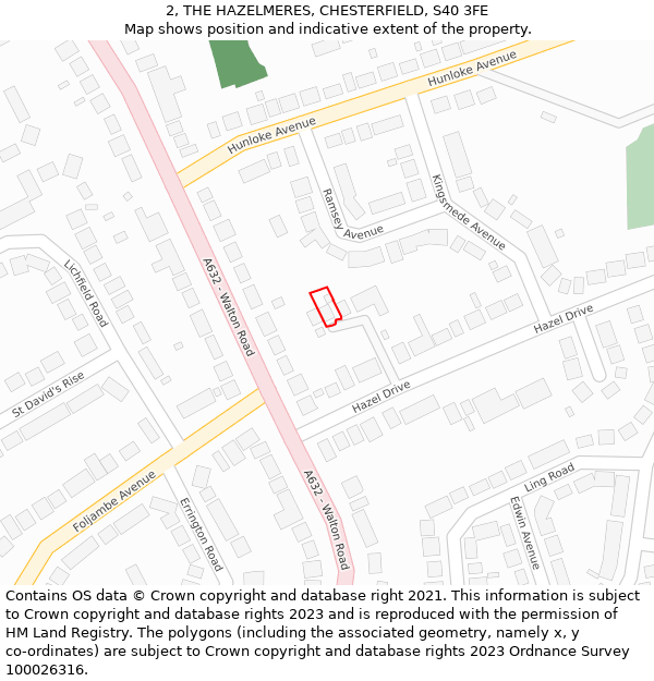 2, THE HAZELMERES, CHESTERFIELD, S40 3FE: Location map and indicative extent of plot