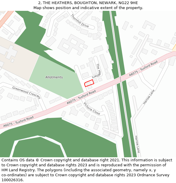 2, THE HEATHERS, BOUGHTON, NEWARK, NG22 9HE: Location map and indicative extent of plot