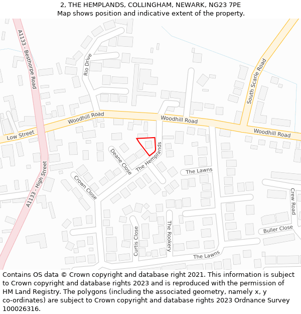 2, THE HEMPLANDS, COLLINGHAM, NEWARK, NG23 7PE: Location map and indicative extent of plot