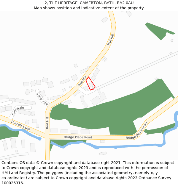 2, THE HERITAGE, CAMERTON, BATH, BA2 0AU: Location map and indicative extent of plot