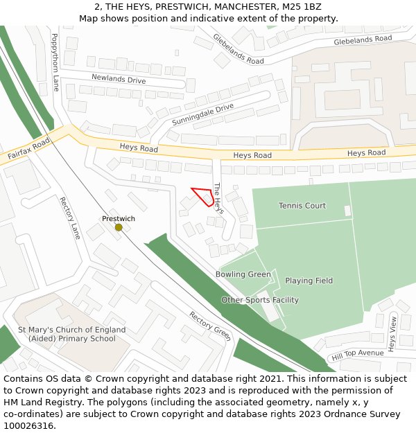 2, THE HEYS, PRESTWICH, MANCHESTER, M25 1BZ: Location map and indicative extent of plot