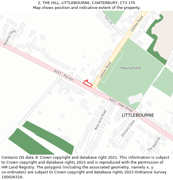 2, THE HILL, LITTLEBOURNE, CANTERBURY, CT3 1TA: Location map and indicative extent of plot