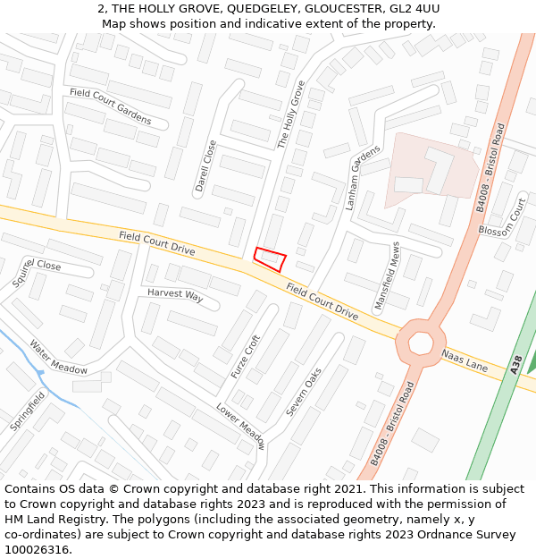 2, THE HOLLY GROVE, QUEDGELEY, GLOUCESTER, GL2 4UU: Location map and indicative extent of plot