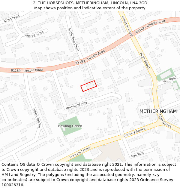 2, THE HORSESHOES, METHERINGHAM, LINCOLN, LN4 3GD: Location map and indicative extent of plot