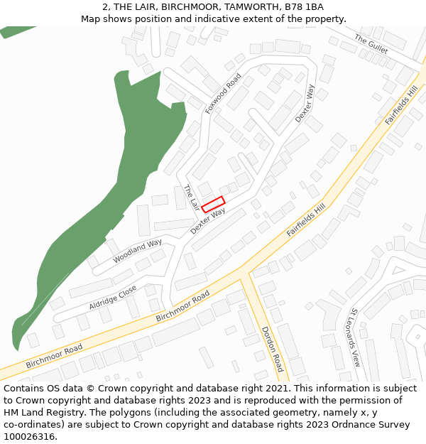 2, THE LAIR, BIRCHMOOR, TAMWORTH, B78 1BA: Location map and indicative extent of plot