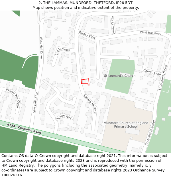 2, THE LAMMAS, MUNDFORD, THETFORD, IP26 5DT: Location map and indicative extent of plot