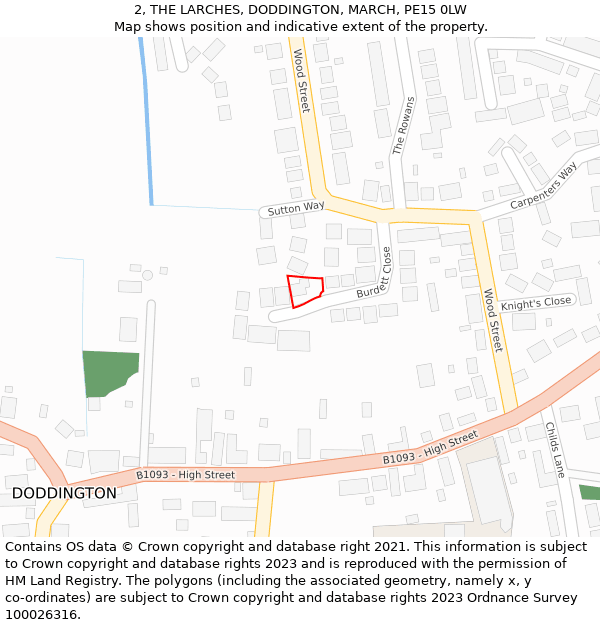 2, THE LARCHES, DODDINGTON, MARCH, PE15 0LW: Location map and indicative extent of plot