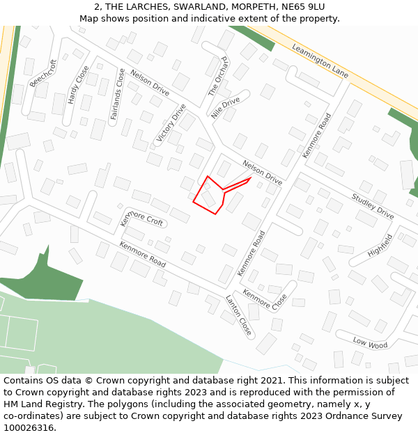 2, THE LARCHES, SWARLAND, MORPETH, NE65 9LU: Location map and indicative extent of plot