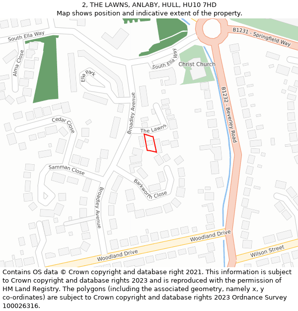 2, THE LAWNS, ANLABY, HULL, HU10 7HD: Location map and indicative extent of plot