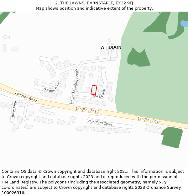 2, THE LAWNS, BARNSTAPLE, EX32 9FJ: Location map and indicative extent of plot