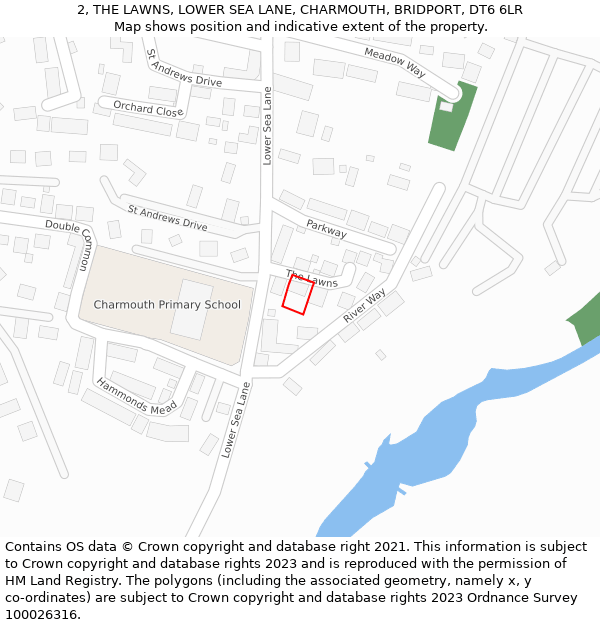 2, THE LAWNS, LOWER SEA LANE, CHARMOUTH, BRIDPORT, DT6 6LR: Location map and indicative extent of plot