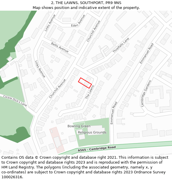 2, THE LAWNS, SOUTHPORT, PR9 9NS: Location map and indicative extent of plot