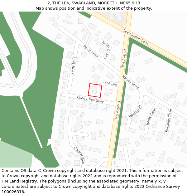 2, THE LEA, SWARLAND, MORPETH, NE65 9HB: Location map and indicative extent of plot