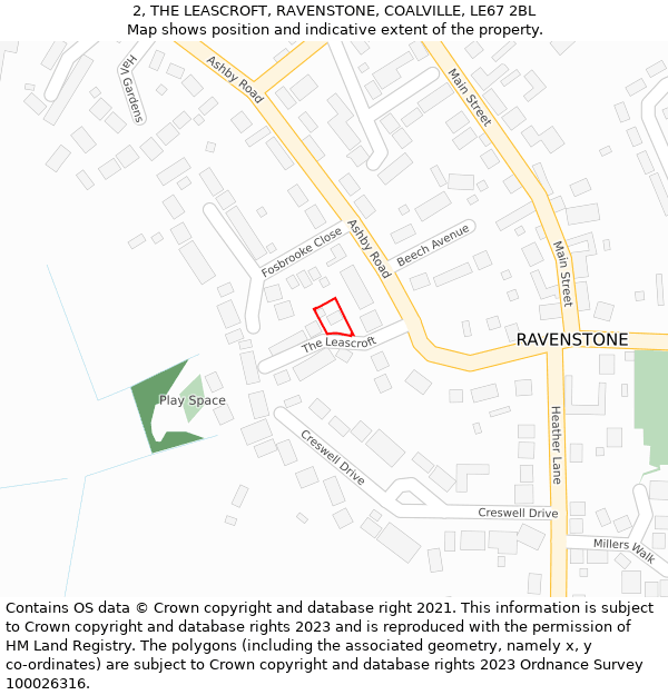 2, THE LEASCROFT, RAVENSTONE, COALVILLE, LE67 2BL: Location map and indicative extent of plot