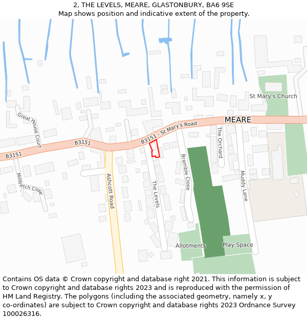 2, THE LEVELS, MEARE, GLASTONBURY, BA6 9SE: Location map and indicative extent of plot