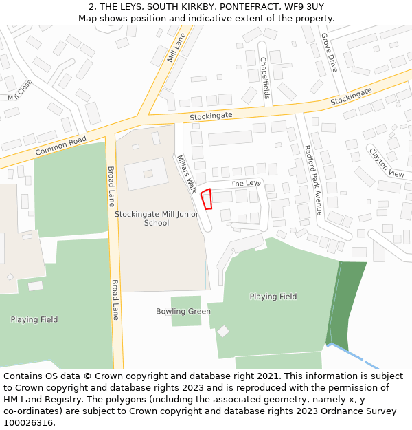 2, THE LEYS, SOUTH KIRKBY, PONTEFRACT, WF9 3UY: Location map and indicative extent of plot