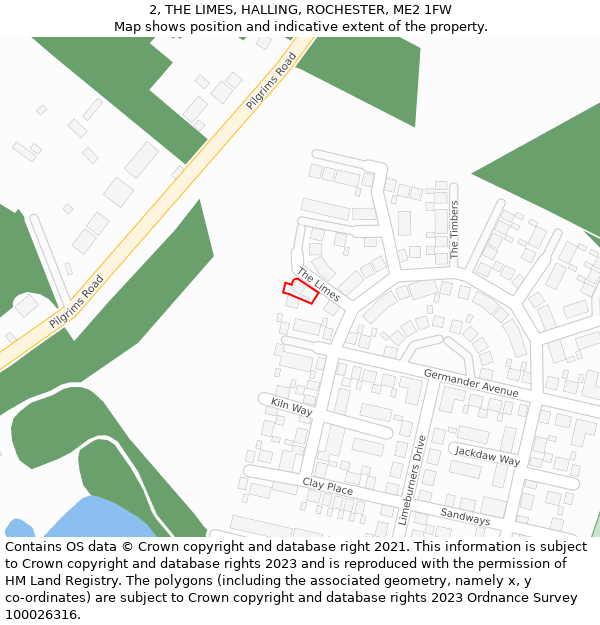 2, THE LIMES, HALLING, ROCHESTER, ME2 1FW: Location map and indicative extent of plot