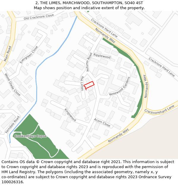2, THE LIMES, MARCHWOOD, SOUTHAMPTON, SO40 4ST: Location map and indicative extent of plot