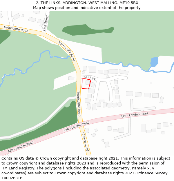 2, THE LINKS, ADDINGTON, WEST MALLING, ME19 5RX: Location map and indicative extent of plot