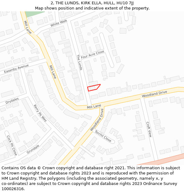 2, THE LUNDS, KIRK ELLA, HULL, HU10 7JJ: Location map and indicative extent of plot