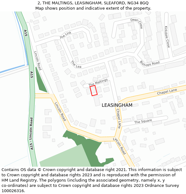 2, THE MALTINGS, LEASINGHAM, SLEAFORD, NG34 8GQ: Location map and indicative extent of plot