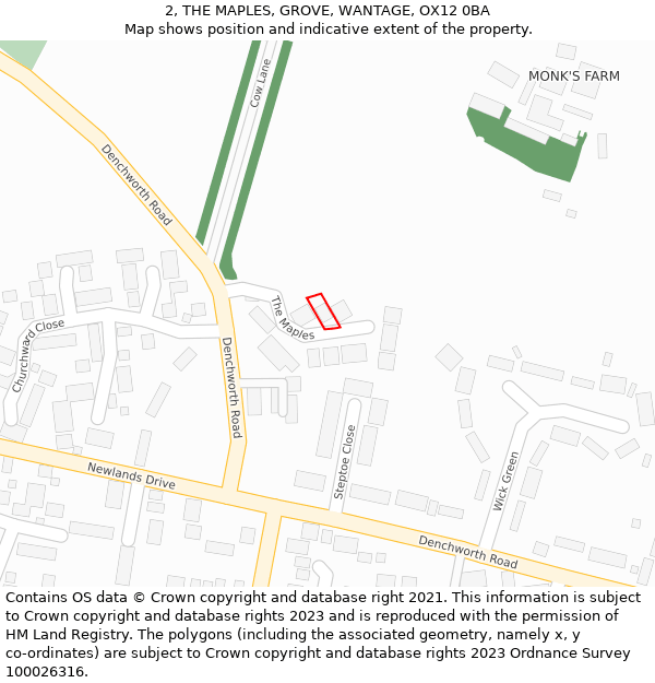 2, THE MAPLES, GROVE, WANTAGE, OX12 0BA: Location map and indicative extent of plot