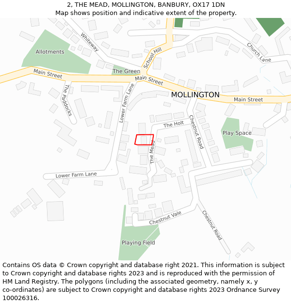 2, THE MEAD, MOLLINGTON, BANBURY, OX17 1DN: Location map and indicative extent of plot