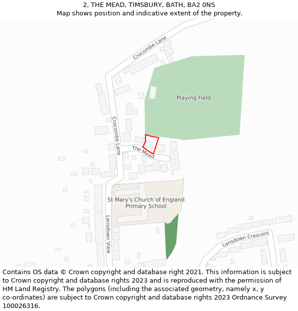 2, THE MEAD, TIMSBURY, BATH, BA2 0NS: Location map and indicative extent of plot
