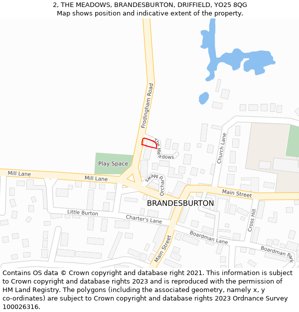 2, THE MEADOWS, BRANDESBURTON, DRIFFIELD, YO25 8QG: Location map and indicative extent of plot