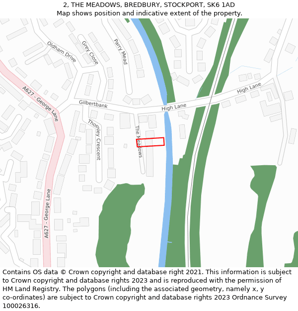 2, THE MEADOWS, BREDBURY, STOCKPORT, SK6 1AD: Location map and indicative extent of plot