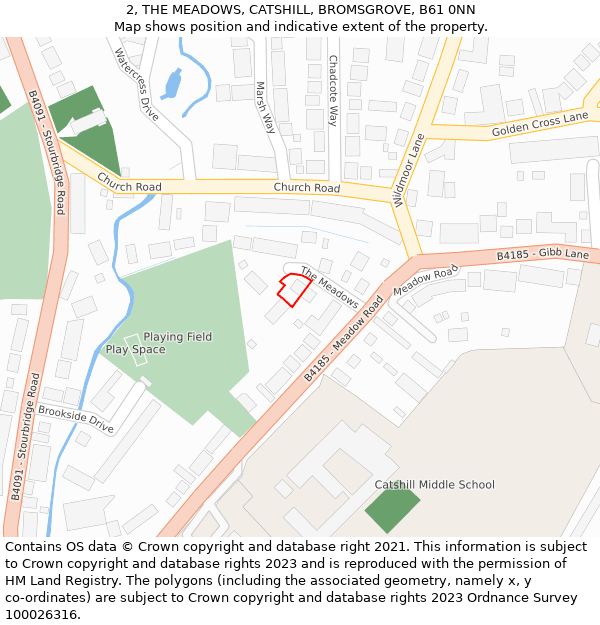 2, THE MEADOWS, CATSHILL, BROMSGROVE, B61 0NN: Location map and indicative extent of plot