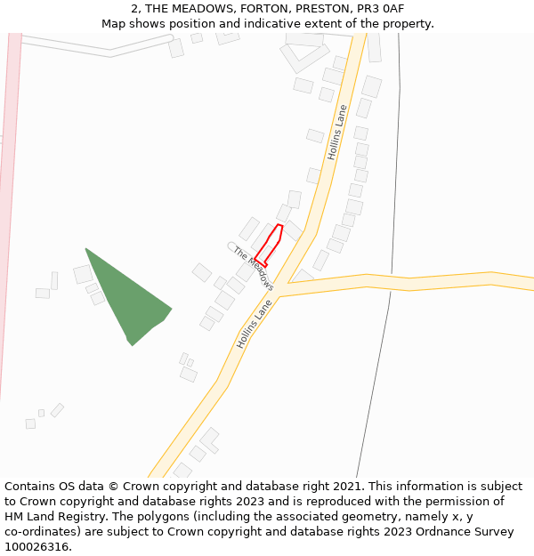 2, THE MEADOWS, FORTON, PRESTON, PR3 0AF: Location map and indicative extent of plot