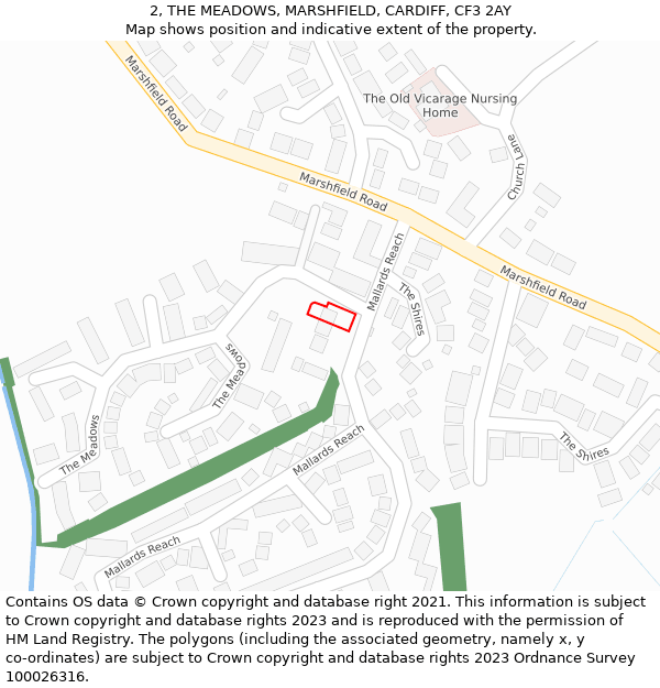 2, THE MEADOWS, MARSHFIELD, CARDIFF, CF3 2AY: Location map and indicative extent of plot